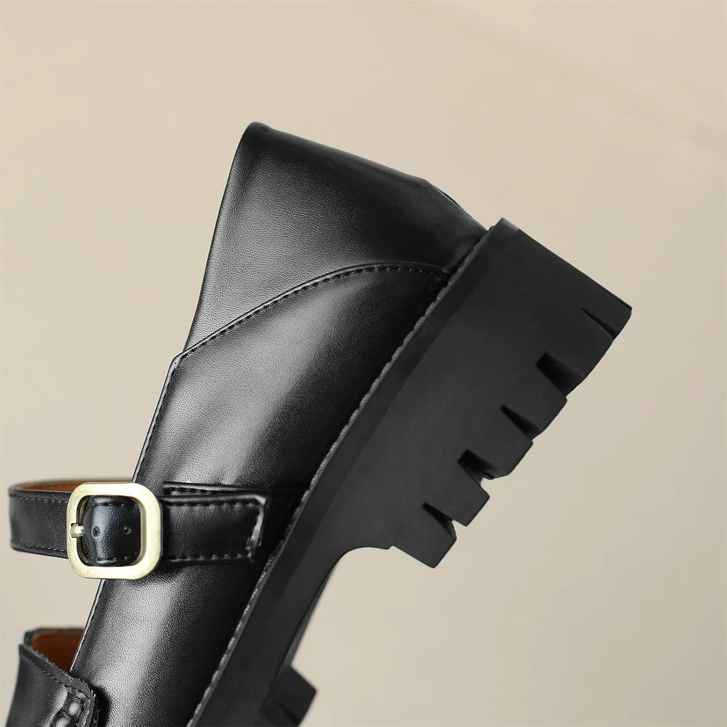 Women's Platform Round Closed Toe Pump Loafers Adjustable Buckle Comfortable Chunky Mid Heel Office Work Casual Fashion Business Dress Shoes All Weather Daily Wear Flats