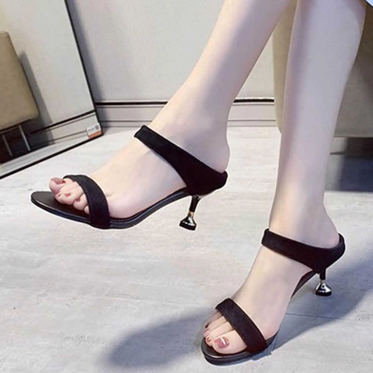 Women's Solid Strappy Trendy Sandals Open Toe High Heel Summer Spring Business Shoe Elastic Sandal