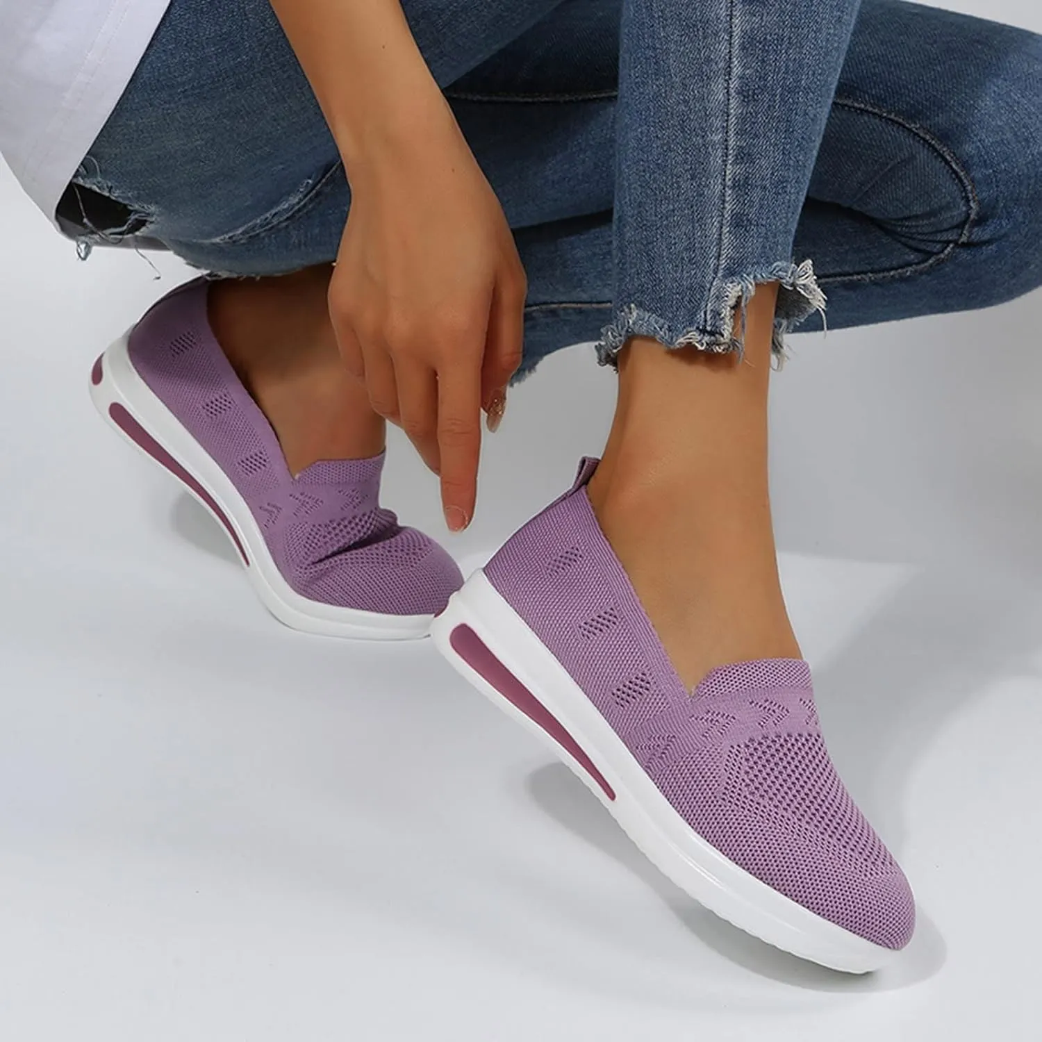 Womens Wedge Walking Shoes Flatform Loafers for Women 2025 Casual Summer Slip-On Comfortable Closed Toe Woven Breathable Work Walking Shoes
