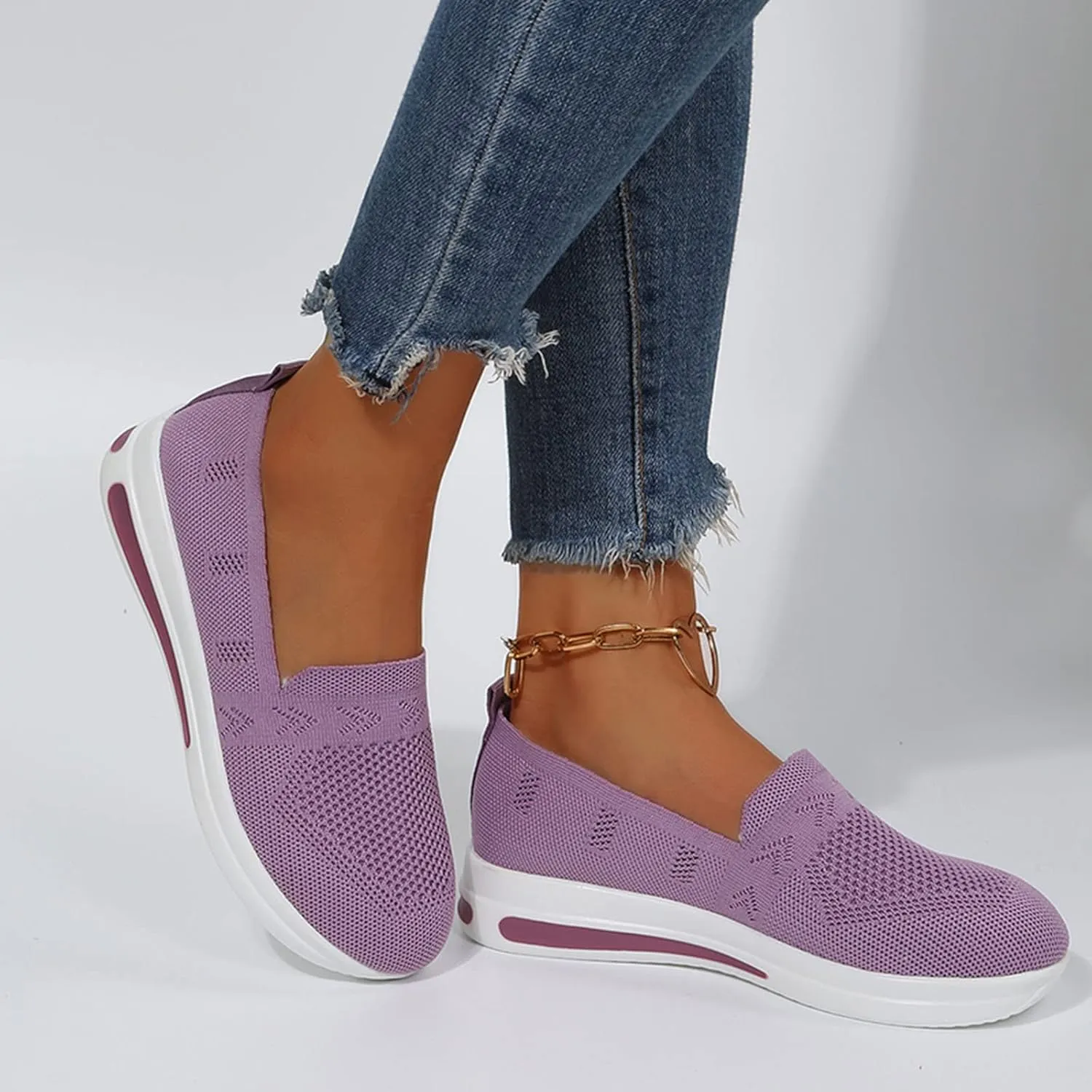 Womens Wedge Walking Shoes Flatform Loafers for Women 2025 Casual Summer Slip-On Comfortable Closed Toe Woven Breathable Work Walking Shoes