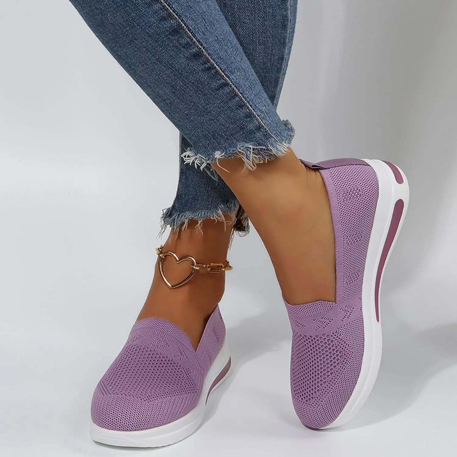 Womens Wedge Walking Shoes Flatform Loafers for Women 2025 Casual Summer Slip-On Comfortable Closed Toe Woven Breathable Work Walking Shoes